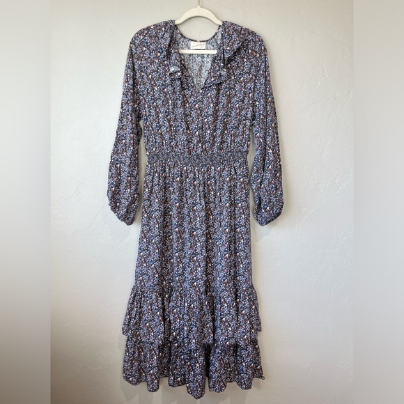 Target boho peasant ruffle tiered floral balloon long sleeve midi Cottagecore - Picture 2 of 10